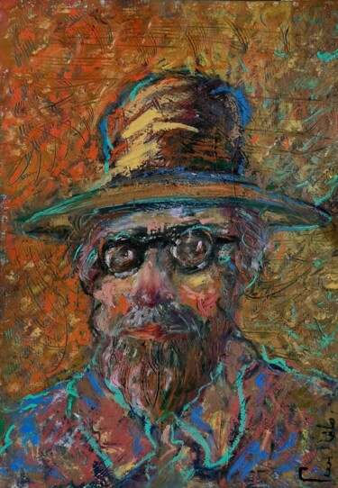 Peinture intitulée "Chapeau habillé" par Pierre Milosavljevic, Œuvre d'art originale, Pastel Monté sur Carton