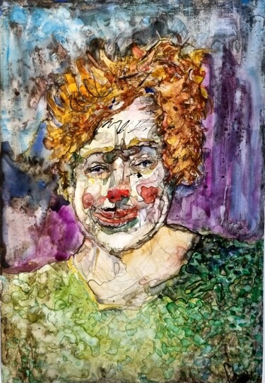 Painting titled "L'Adieu du Clown" by Pierre Milosavljevic, Original Artwork, Watercolor