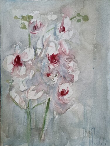 Картина под названием "Orchidées" - Pierre Milosavljevic, Подлинное произведение искусства, Акварель