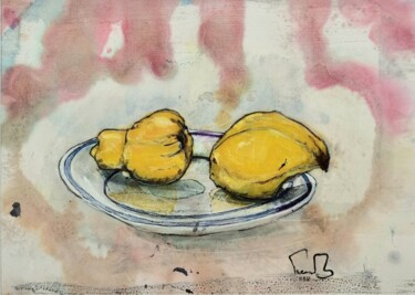 Painting titled "Deux coings" by Pierre Milosavljevic, Original Artwork, Watercolor
