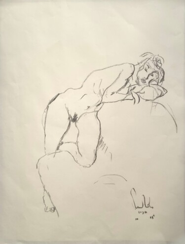Dessin intitulée "Femme nue N° 10-JLR…" par Pierre Milosavljevic, Œuvre d'art originale, Fusain