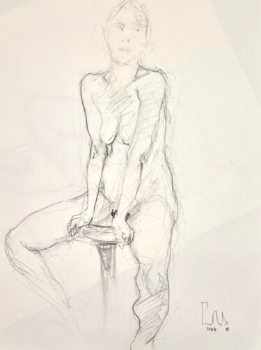 Dessin intitulée "Femme nue N°4-JLR 2…" par Pierre Milosavljevic, Œuvre d'art originale, Crayon