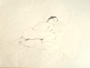 Drawing titled "Nue couchée N°11-HJ…" by Pierre Milosavljevic, Original Artwork, Pencil