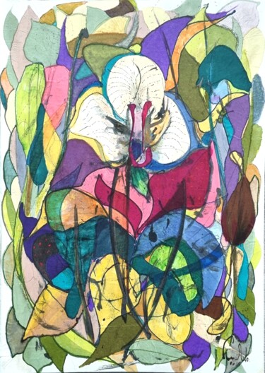 Drawing titled "Composition florale…" by Pierre Milosavljevic, Original Artwork, Marker Mounted on Cardboard