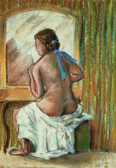 Peinture intitulée "Femme de dos devant…" par Pierre Milosavljevic, Œuvre d'art originale, Pastel