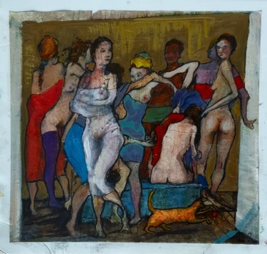 Malerei mit dem Titel "Féminale" von Pierre Milosavljevic, Original-Kunstwerk, Gouache Auf Karton montiert