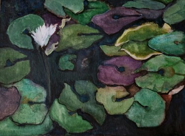Pintura intitulada "Une fleur et des ny…" por Pierre Milosavljevic, Obras de arte originais, Aquarela