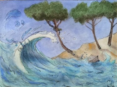 Painting titled "Le salut de la vague" by Pierre Milosavljevic, Original Artwork, Watercolor