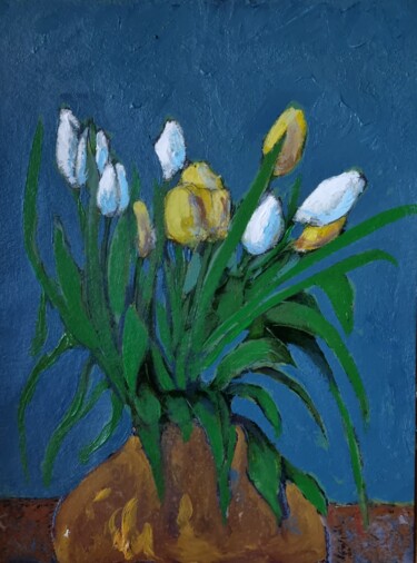 Malerei mit dem Titel "Tulipes pour Léonard" von Pierre Milosavljevic, Original-Kunstwerk, Acryl