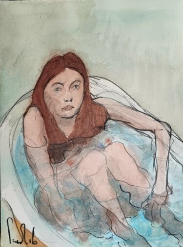 Peinture intitulée "Jeune fille dans la…" par Pierre Milosavljevic, Œuvre d'art originale, Aquarelle