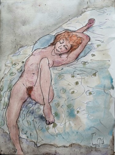 Schilderij getiteld "Jeune femme en exta…" door Pierre Milosavljevic, Origineel Kunstwerk, Aquarel