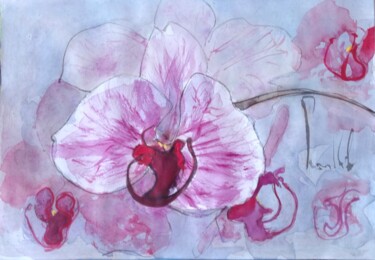 Peinture intitulée "Étude d'Orchidées" par Pierre Milosavljevic, Œuvre d'art originale, Aquarelle