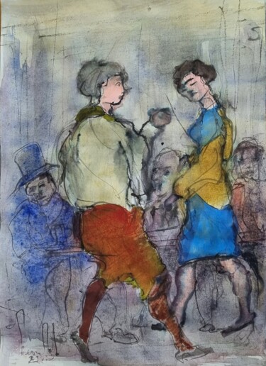 Картина под названием "Les deux amies" - Pierre Milosavljevic, Подлинное произведение искусства, Акварель
