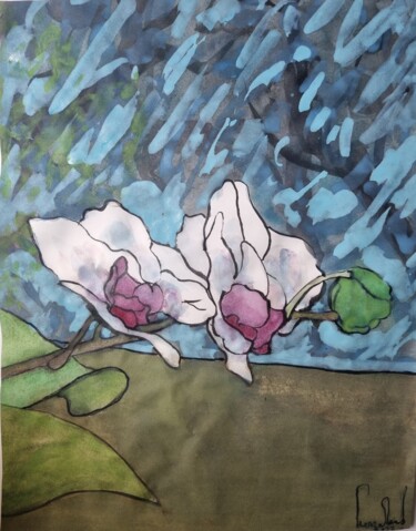 Картина под названием "Fleures précieuses,…" - Pierre Milosavljevic, Подлинное произведение искусства, Акварель