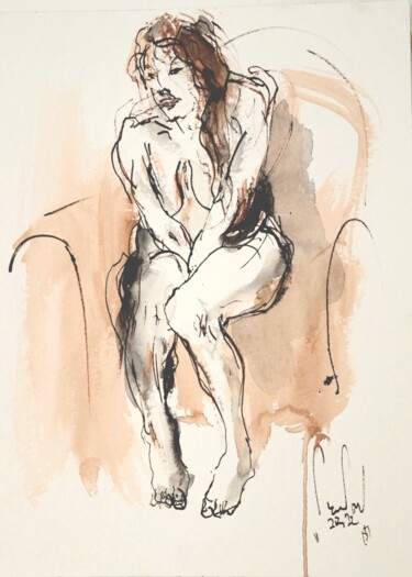 Dessin intitulée "Femme nue N° 11-JLR…" par Pierre Milosavljevic, Œuvre d'art originale, Encre