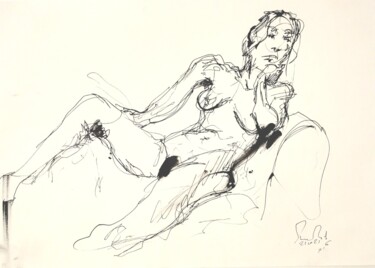 Dessin intitulée "Femme nue N° 06-JLR…" par Pierre Milosavljevic, Œuvre d'art originale, Encre