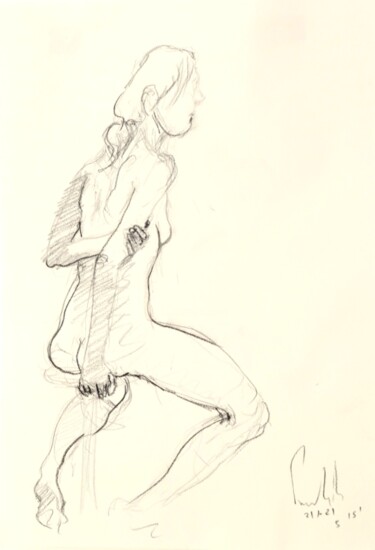 Dessin intitulée "Femme nue N° 05-JLR…" par Pierre Milosavljevic, Œuvre d'art originale, Crayon