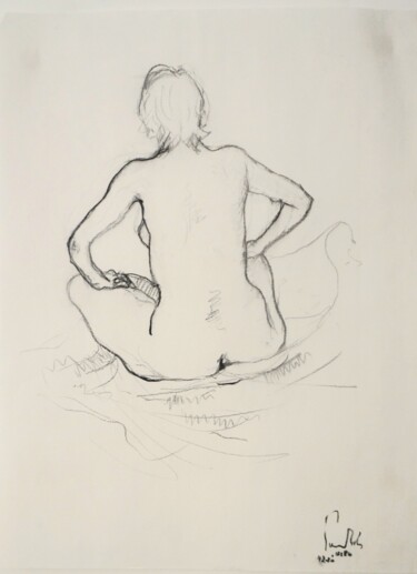 Dessin intitulée "Nue n°42_280220-MLG" par Pierre Milosavljevic, Œuvre d'art originale, Fusain