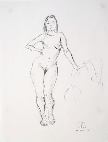 Drawing titled "Nue N°14-HJ-030422" by Pierre Milosavljevic, Original Artwork, Charcoal