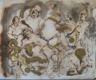 Pittura intitolato "Scène avec divers p…" da Pierre Milosavljevic, Opera d'arte originale, Inchiostro