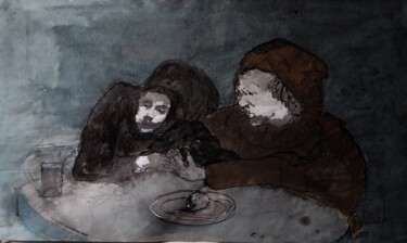 Peinture intitulée "Égyptiennes" par Pierre Milosavljevic, Œuvre d'art originale, Encre