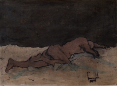 Картина под названием "Homme allongé" - Pierre Milosavljevic, Подлинное произведение искусства, Чернила