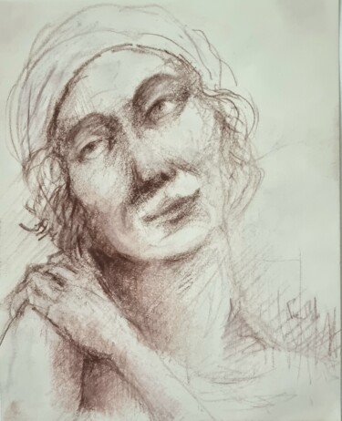 Drawing titled "Portrait de femme" by Pierre Milosavljevic, Original Artwork, Pencil