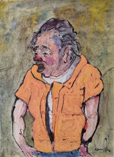 Painting titled "homme saoule qui ch…" by Pierre Milosavljevic, Original Artwork, Watercolor Mounted on Cardboard