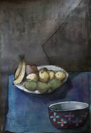 Peinture intitulée "Fruits dans une ass…" par Pierre Milosavljevic, Œuvre d'art originale, Aquarelle