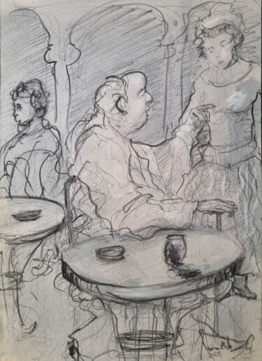 Drawing titled "Vieille homme conve…" by Pierre Milosavljevic, Original Artwork, Pencil