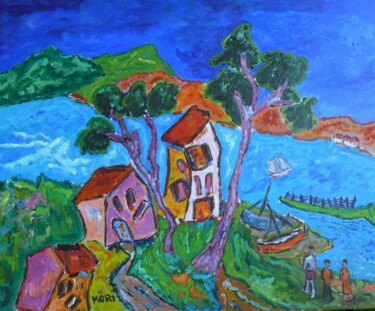 Painting titled "Golfe de Saint-Trop…" by Pierre Mori, Original Artwork, Oil Mounted on Wood Stretcher frame