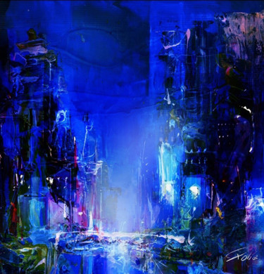 Malerei mit dem Titel "BLUE" von Pierre Olié, Original-Kunstwerk, Tinte