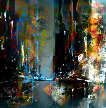 Digital Arts titled "Urban" by Pierre Olié, Original Artwork, Digital Painting Mounted on Wood Stretcher frame