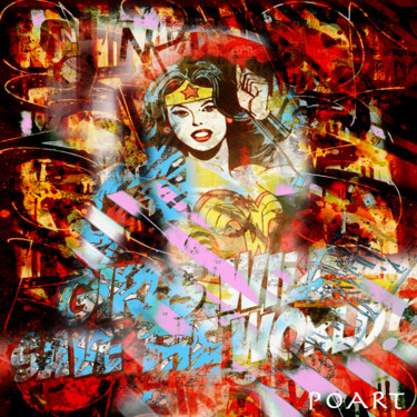 Malerei mit dem Titel "WONDER WOMAN" von Pierre Olié, Original-Kunstwerk, Acryl