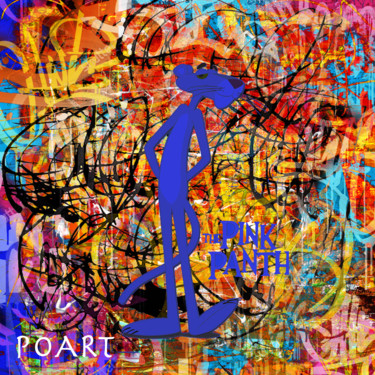 Painting titled "pink panther blue" by Pierre Olié, Original Artwork, Acrylic