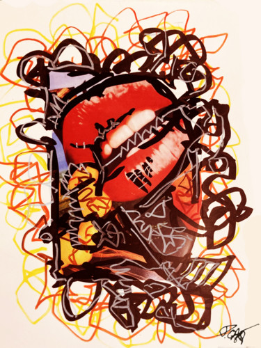 Malerei mit dem Titel "RED LIPS" von Pierre Olié, Original-Kunstwerk, Acryl