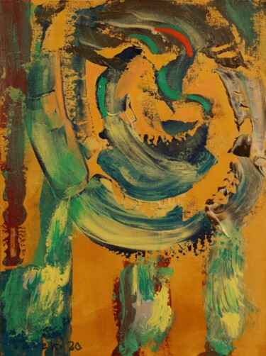Peinture intitulée "Bouquet sur fond ja…" par Pierre Paszkowski, Œuvre d'art originale, Huile