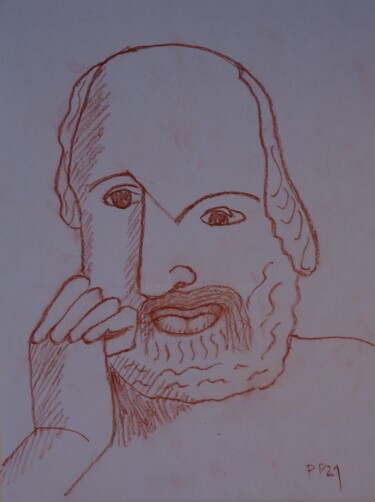 Drawing titled "Penseur grec - 1" by Pierre Paszkowski, Original Artwork, Pencil