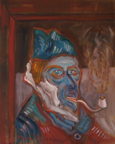 Картина под названием "L'homme à la pipe" - Pierre Paszkowski, Подлинное произведение искусства, Масло