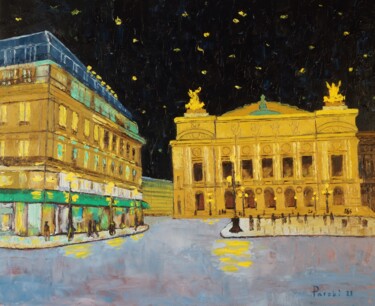 Painting titled "Opera de Paris" by Pierre Paszkowski, Original Artwork, Oil Mounted on Wood Stretcher frame