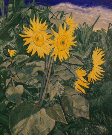 Painting titled "tournesols et maïs…" by Pierre Paszkowski, Original Artwork, Oil