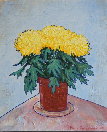 Pintura titulada "chrysanthème - 2" por Pierre Paszkowski, Obra de arte original, Oleo