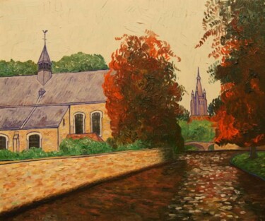 Peinture intitulée "Bruges Béguinage - 4" par Pierre Paszkowski, Œuvre d'art originale, Huile