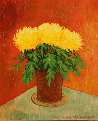 Peinture intitulée "chrysanthème - 3" par Pierre Paszkowski, Œuvre d'art originale, Huile