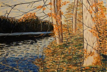 Peinture intitulée "Lac et forêt - 2" par Pierre Paszkowski, Œuvre d'art originale, Huile