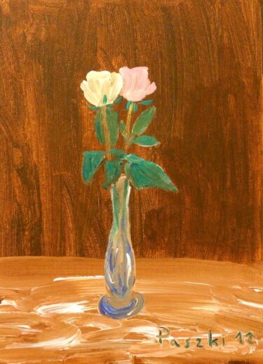 Peinture intitulée "Deux roses" par Pierre Paszkowski, Œuvre d'art originale, Huile