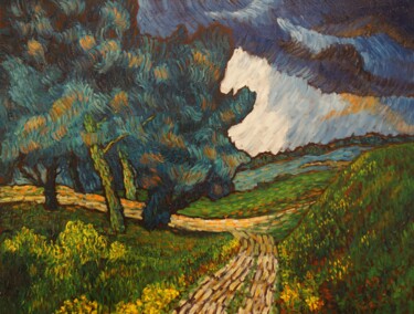 Peinture intitulée "Chemin au bord du l…" par Pierre Paszkowski, Œuvre d'art originale, Huile