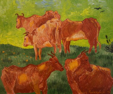 Pittura intitolato "Les vaches de Van G…" da Pierre Paszkowski, Opera d'arte originale, Olio