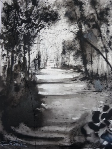 Drawing titled "Sous-bois" by Pierre Patenet, Original Artwork, Ink