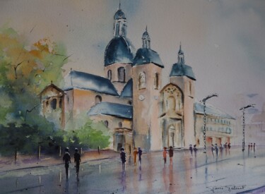 Painting titled "Eglise St Pierre à…" by Pierre Patenet, Original Artwork, Watercolor